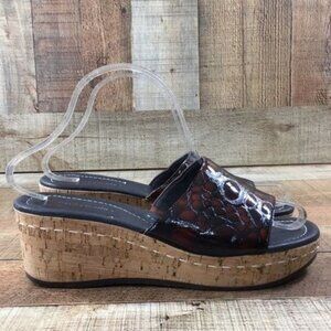 Donald J Pliner Safari 2 Tortoise Leather Sandals Womens 8 M Wedge Slides‎